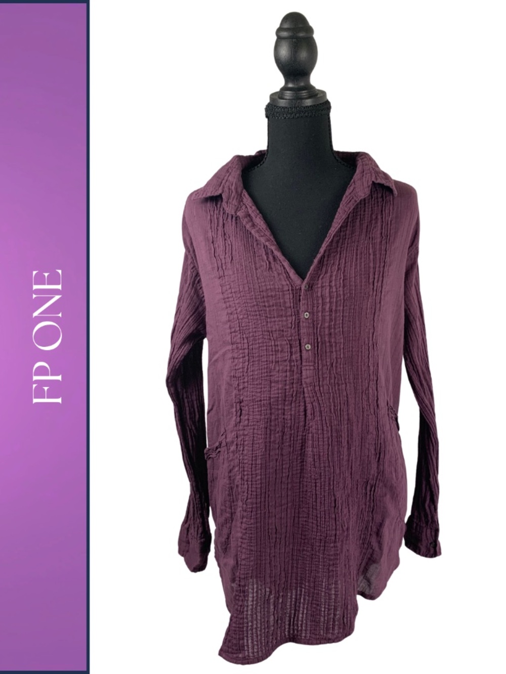 Free People FP One Purple Textured Gauze Long Sleeve Tunic Dress XS/TP Lagenlook